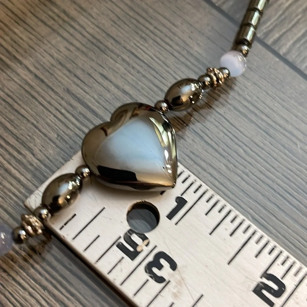 Vintage Hematite Beautiful Heart Accent Beaded Pendant Necklace with Bracelet